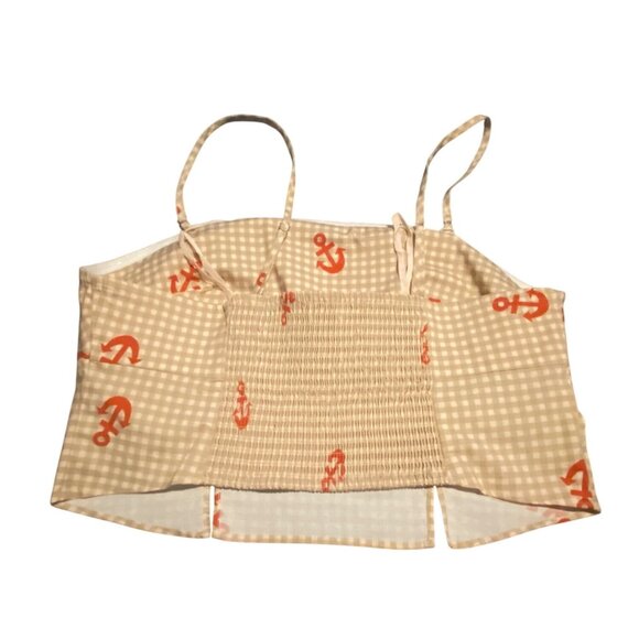 Anthropologie L Gingham Anchor Print Crop Top With Adjustable Straps & Smocked B - Picture 10 of 14